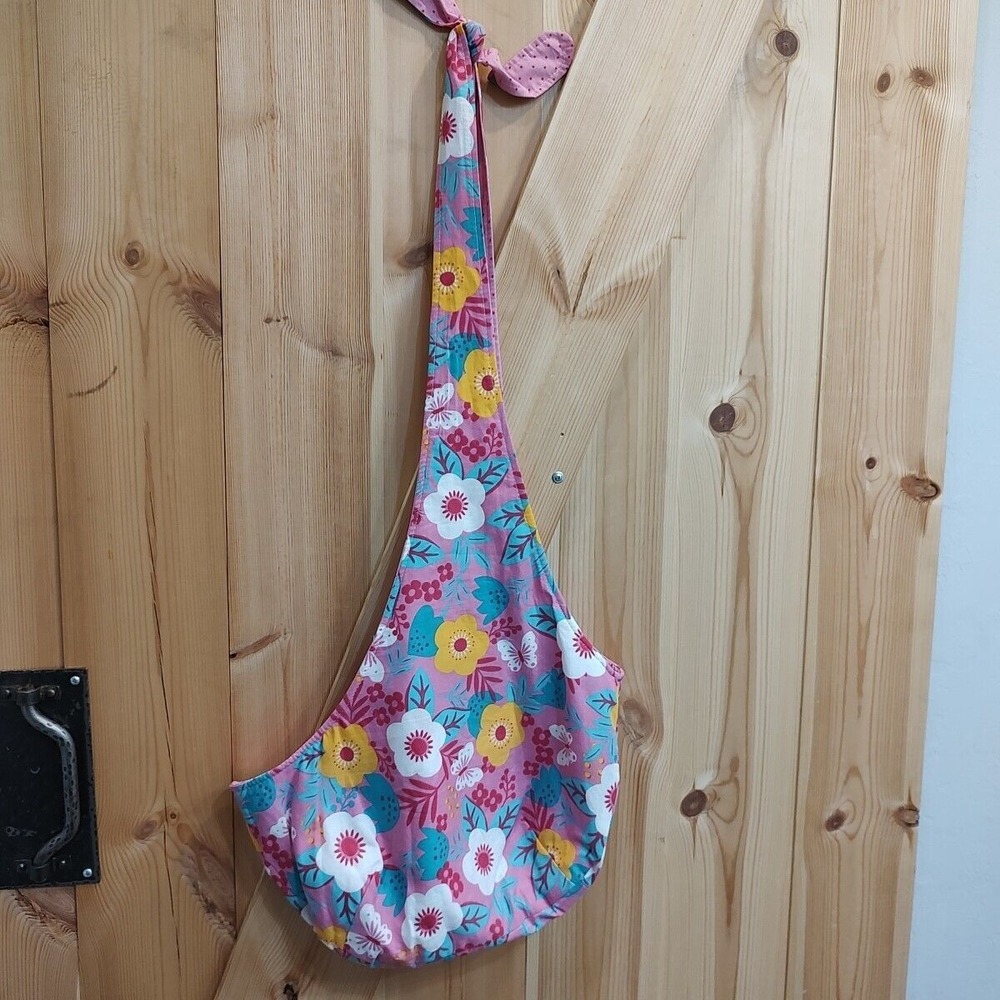 Handmade Cross Body Shoulder Bag Pink Polka Dot Floral Shopping Produce Reusable